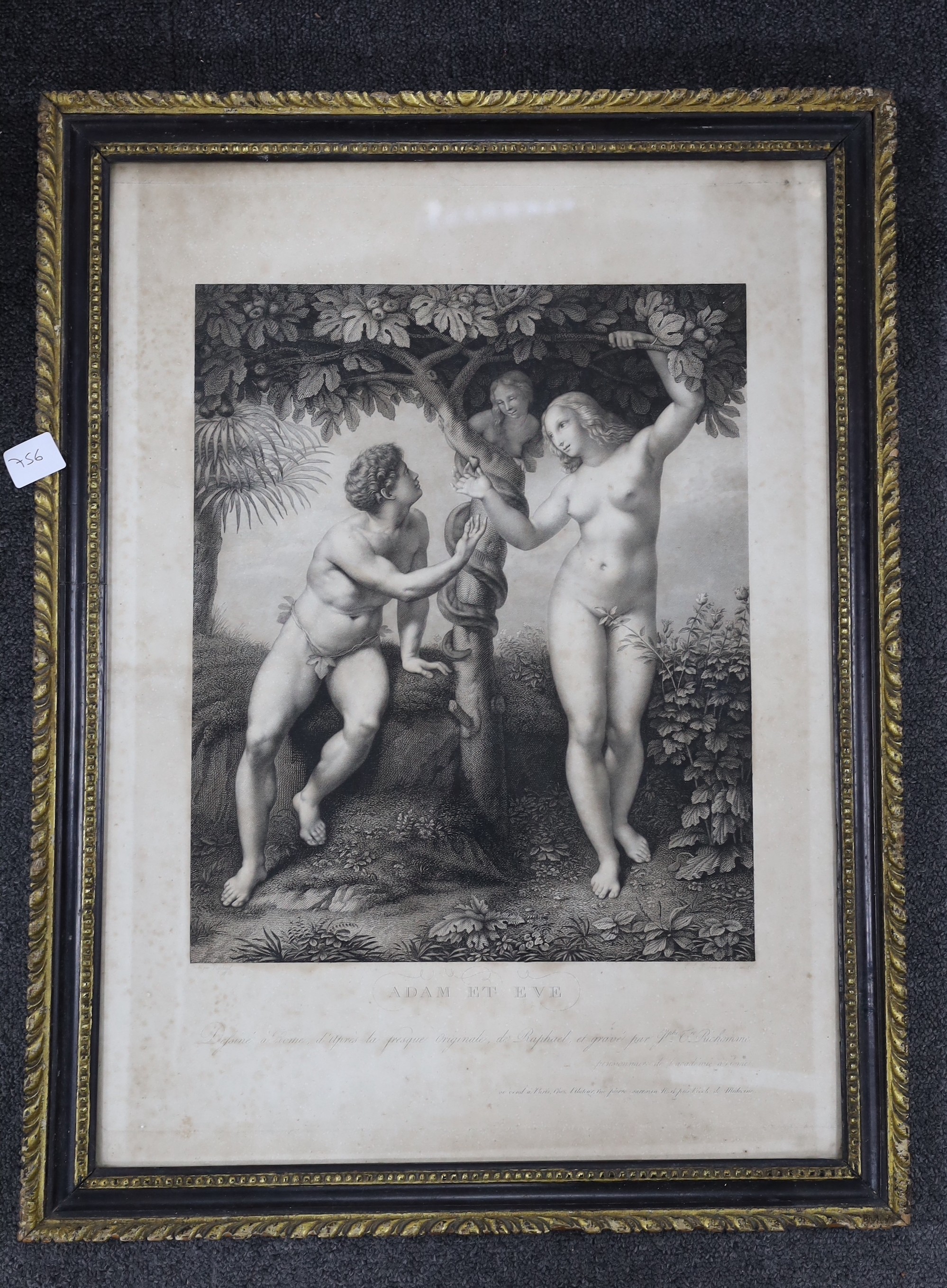 Richomme after Raphael, engraving, 'Adam et Eve', overall 56 x 40cm